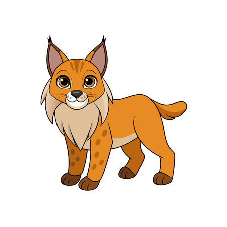 Cute cartoon lynx illustration standing against a white backgroundのイラスト素材
