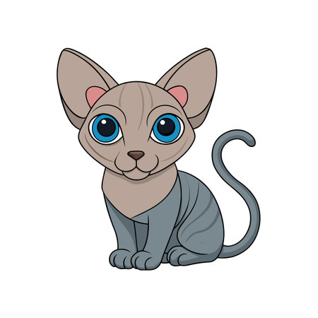 Cartoon Sphynx Cat Sitting and Looking at the Viewerのイラスト素材