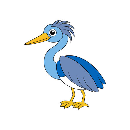 Cartoon heron in profile, blue plumage and yellow beakのイラスト素材