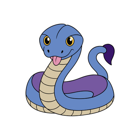 Cute cartoon snake with purple tail illustration artworkのイラスト素材
