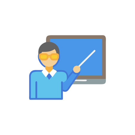 Teacher icon in flat color style. School teacher teacher teaching lessonのイラスト素材