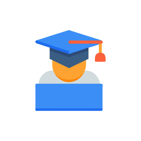 Graduate icon in flat color style. Student education university graduation ceremonyのイラスト素材