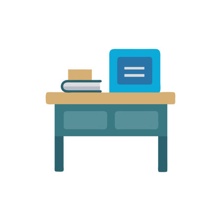 desk with books icon over white background. colorful design. vector illustrationのイラスト素材