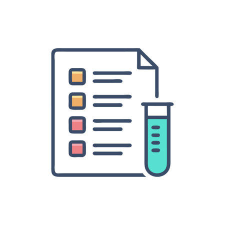 Test tube and checklist line icon. Vector illustration, flat design.のイラスト素材