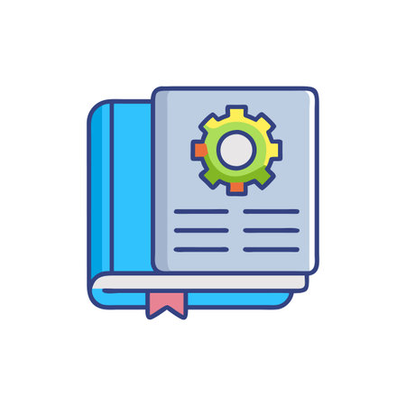 Book and gear flat color icon. Education and learning concept. Vector illustrationのイラスト素材