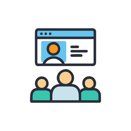 Flat design style modern vector illustration icon concept of online training, webinar, presentation, video conference.のイラスト素材