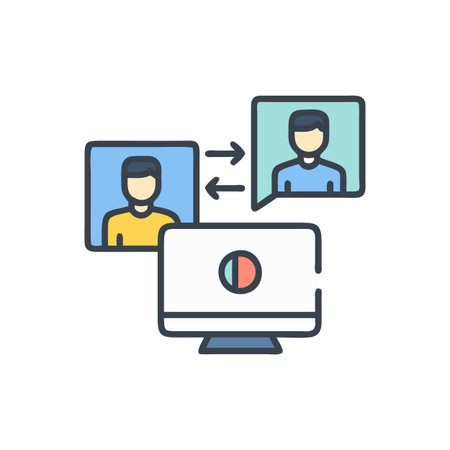 Video conference, video call, online meeting, webinar flat line icon.のイラスト素材