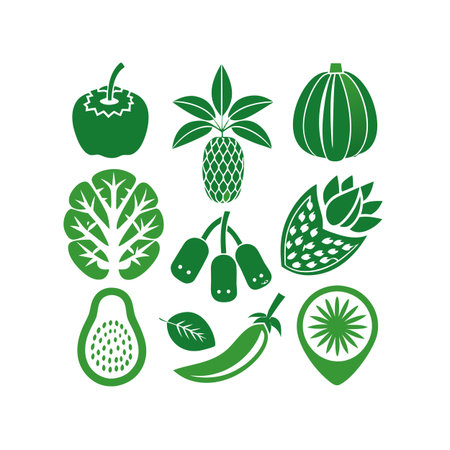 Fruits and vegetables icons set. Vector illustration on white background.のイラスト素材
