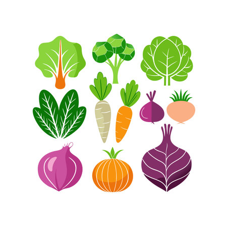 Vegetables icon set. Vector illustration in a flat style.のイラスト素材