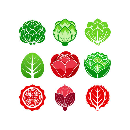 Set of vector vegetable icons. Cabbage, onion, lettuce, radish, chinese cabbage. Vector illustrationのイラスト素材