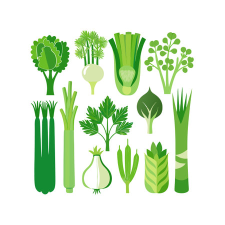 Set of green vegetables. Vector illustration. Isolated on white background.のイラスト素材