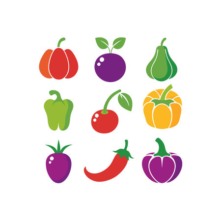 Vegetables icons set. Vector illustration of fruits and vegetables.のイラスト素材