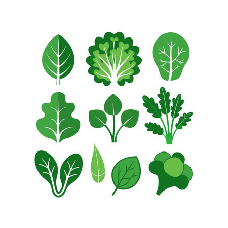 Set of green vegetables and herbs. Vector illustration in flat style.のイラスト素材
