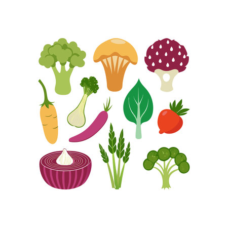 Vegetables icon set. Flat illustration of vegetables vector icons for web designのイラスト素材