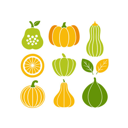 Set of different pumpkins on white background. Flat style. Vector illustration.のイラスト素材