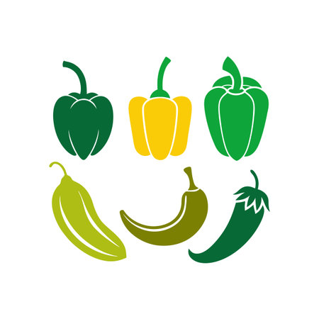 Pepper icons set. Vector illustration of green and yellow peppers.のイラスト素材