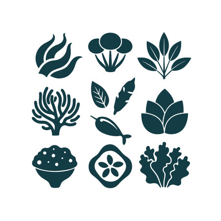 seaweed icon set over white background, silhouette style, vector illustrationのイラスト素材