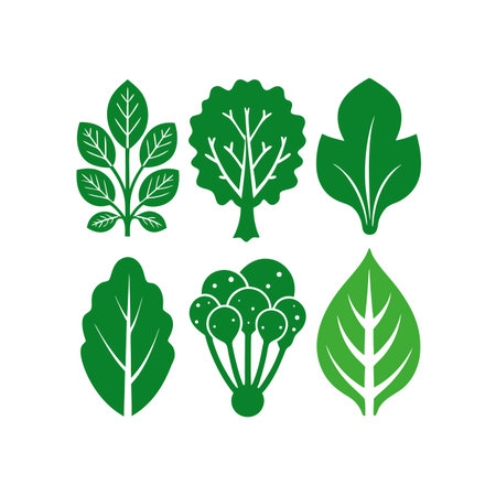 Set of green leaves isolated on white background. Vector Illustration.のイラスト素材