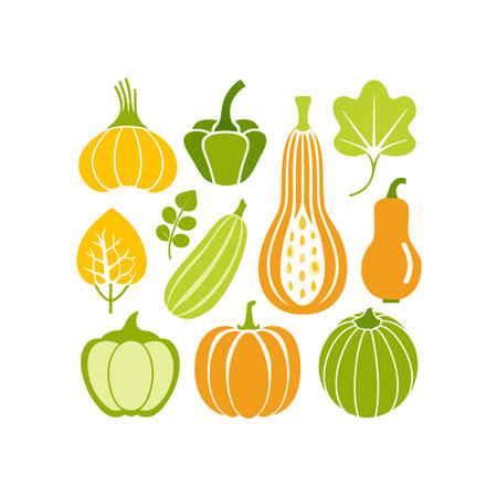 Vector set of pumpkins, squash, zucchini, squash, bell pepper, squash, squash, gourd, squash, squashのイラスト素材