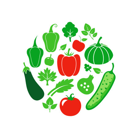 Vegetables icons in circle isolated on white background. Vector illustration.のイラスト素材