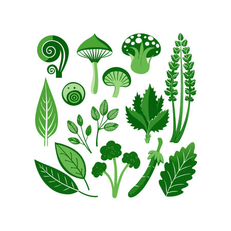 Set of vegetables and herbs. Vector illustration in flat cartoon style.のイラスト素材