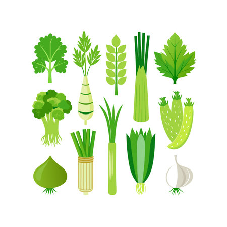 Set of vegetables and herbs. Vector illustration in flat cartoon style.のイラスト素材