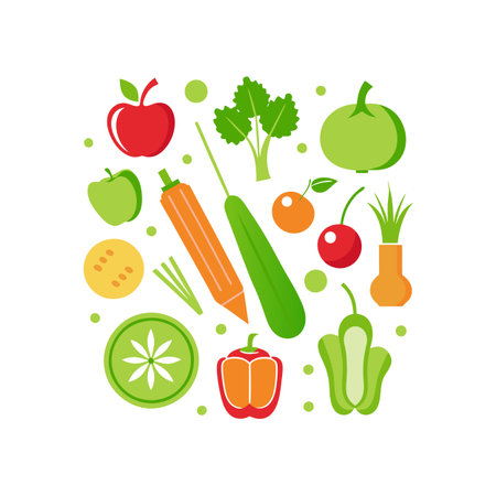 Vegetables and fruits. Vector illustration in flat design style.のイラスト素材