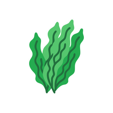Green seaweed icon in flat color style. Aquarium aquatic plantのイラスト素材