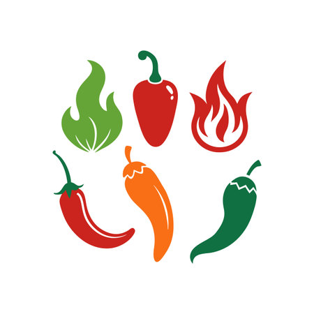Hot chili pepper icons set. Vector illustration isolated on white background.のイラスト素材