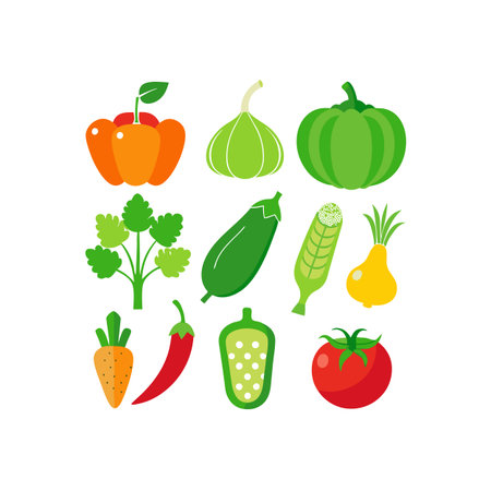 Vegetables icons set. Isolated vector illustration on white background.のイラスト素材