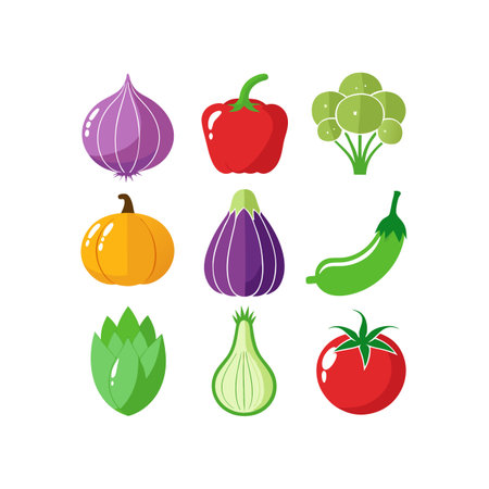 Vegetables icons set. Vector illustration in flat style on white backgroundのイラスト素材
