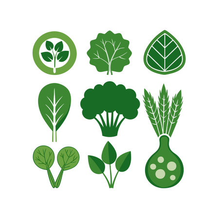 Set of green vegetables icons. Vector illustration. Flat design style.のイラスト素材
