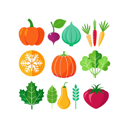 Set of vegetables and fruits. Vector illustration in a flat style.のイラスト素材