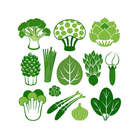 Set of broccoli, cauliflower, chard, broccoli, asparagus, cabbage, brocoli. Vector illustrationのイラスト素材