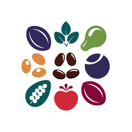 Vegetables and fruits vector icons set. Healthy food signs.のイラスト素材
