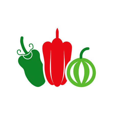 Bell pepper and onion. Vegetable icon. Vector illustration, flat design.のイラスト素材