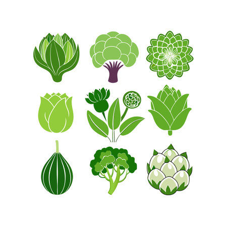 Set of artichokes, broccoli, cauliflower, artichoke, artichoke. Vector illustrationのイラスト素材