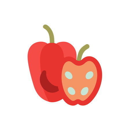 Red bell pepper icon in flat color style. Vegetable healthy nutritionのイラスト素材