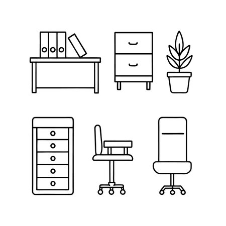 Unique Home Office Wooden Furniture Iconsのイラスト素材