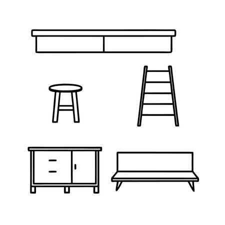 Charming Modern Minimalist Wooden Furniture Iconsのイラスト素材