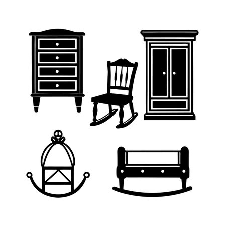 Stylish Vintage Wooden Furniture Set Iconsのイラスト素材