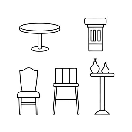 Complete Bistro Furniture Icon Setのイラスト素材