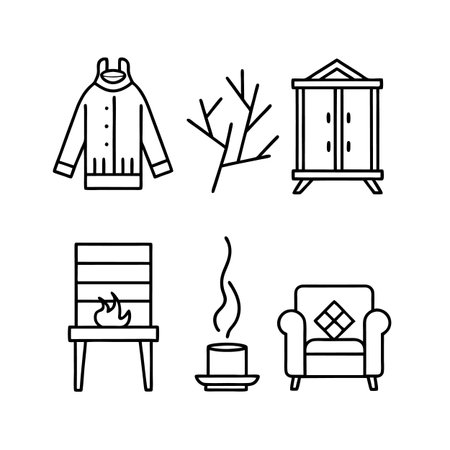 Stylish Forest Cabin Furniture Icon Collectionのイラスト素材