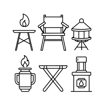 Creative Outdoor Adventure Furniture Iconsのイラスト素材