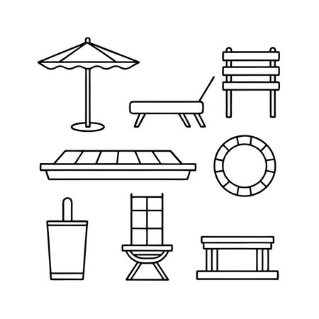 Poolside Furniture Icons for Relaxationのイラスト素材