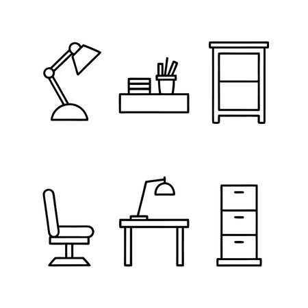 Study Nook Furniture Icons for Designのイラスト素材