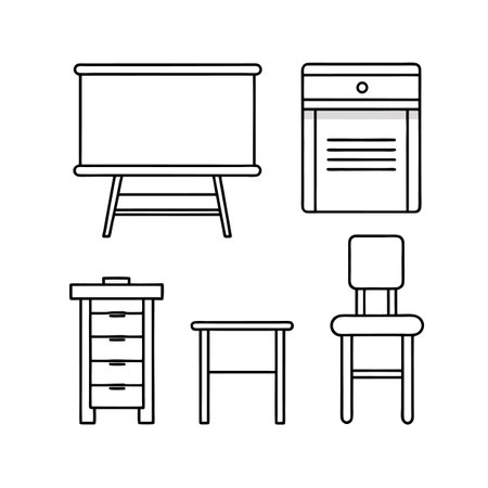 Illustrative Icons for Vintage Classroom Furnitureのイラスト素材