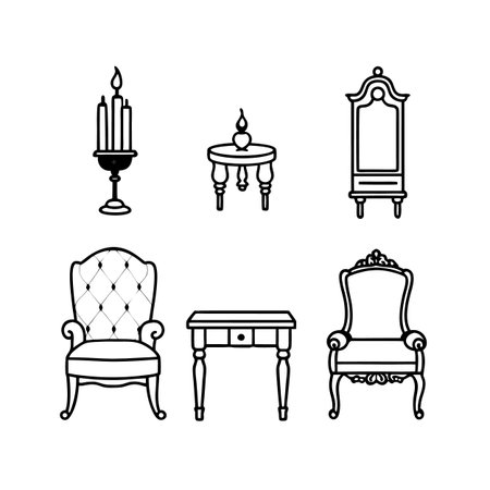 Victorian Parlor Furniture Icons for Designのイラスト素材