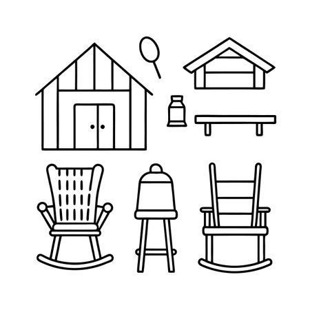 Cabin Porch Furniture Icon Set Designのイラスト素材