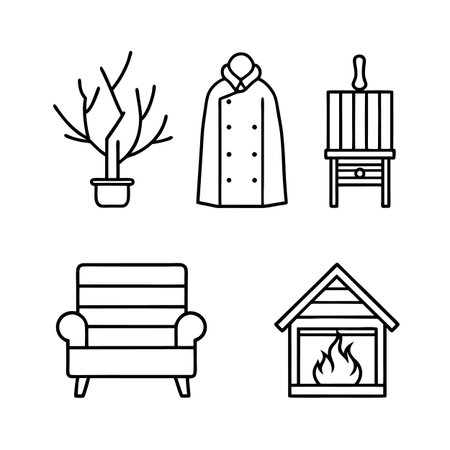 Charming Forest Cabin Furniture Iconsのイラスト素材